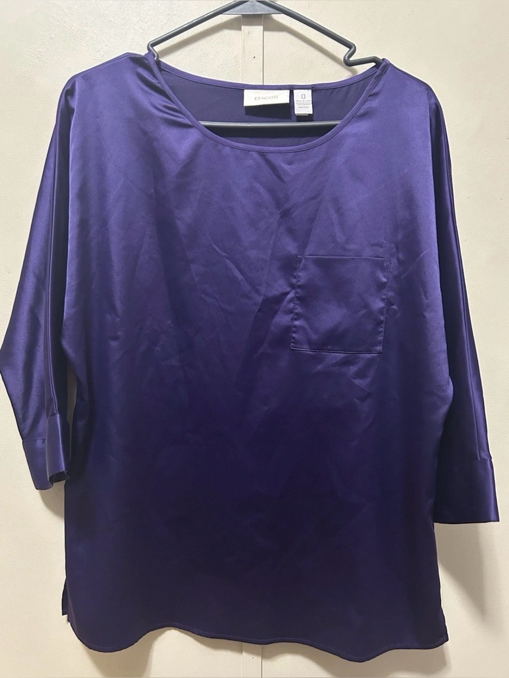 Chico's Women’s  Purple 3/4 Sleeve Pullover Blouse Top Size Small